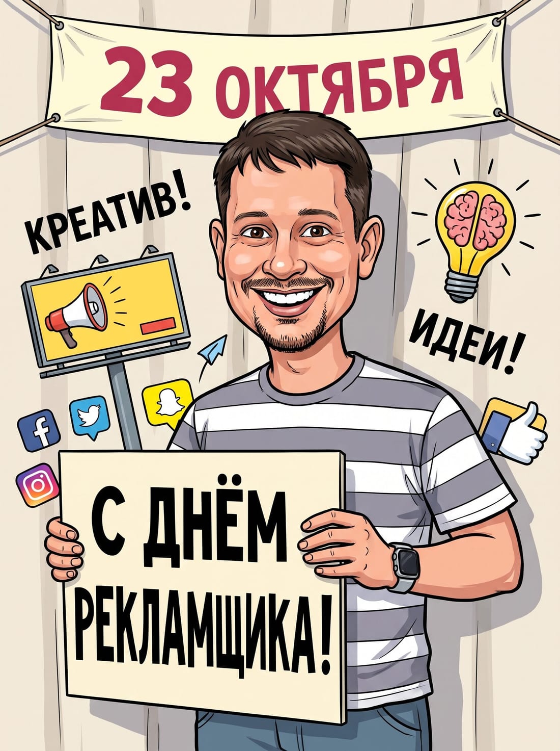 Шарж рекламщику с идеями и креативом — персональный шарж по фотографии, Оренбург